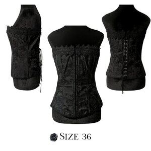 Frederick’s of Hollywood Black Brocade Lace-Up Corset Bustier Size 36 | Goth